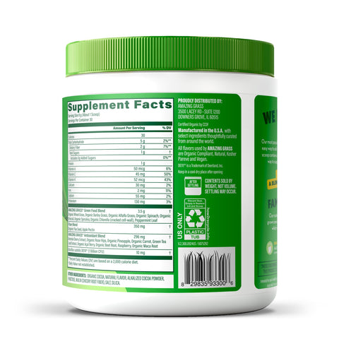 Super Greens Chocolate back of packaging with supplement facts
