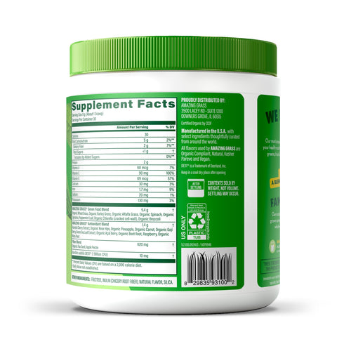 Super Greens the original supplement facts and ingredients on back of packaging