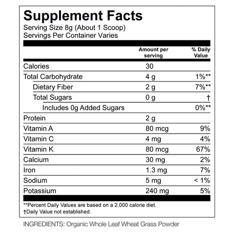 Organic Wheatgrass Daily Booster Nutritional Info By Amazing Grass