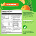 Supplement facts label for a tangerine-flavored product with green background and orange elements.