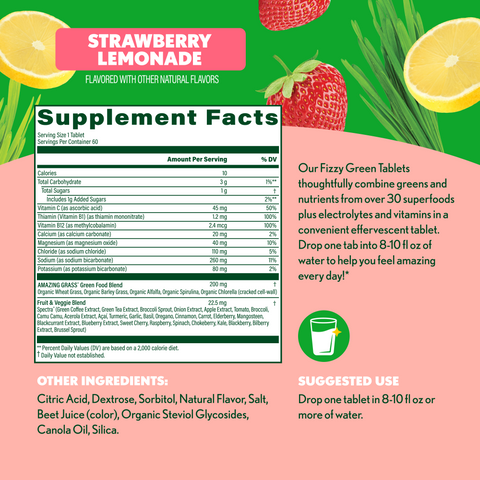 Fizzy Green Tablets Hydrate Strawberry Lemonade
