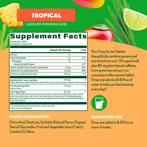 Fizzy Green Tablets Energy Tropical