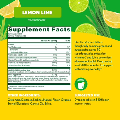 Fizzy Green Tablets Superfood Lemon-Lime