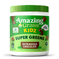 Container of Amazing Grass Kidz Super Greens Outrageous Chocolate flavor on a white background