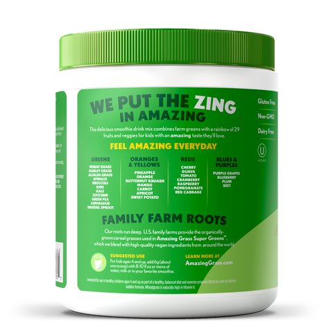 Green and white container with text on a white background