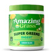 Container of Amazing Grass Super Greens Digest supplement on a white background