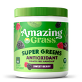 Container of Amazing Grass Super Greens Antioxidant Sweet Berry supplement on a white background