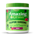 Container of Amazing Grass Super Greens supplement on a white background