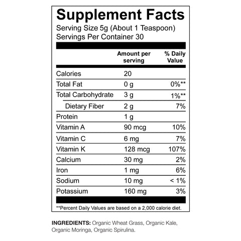 Organic Supergreens Wheatgrass Powder Nutritional Info By Amazing Grass